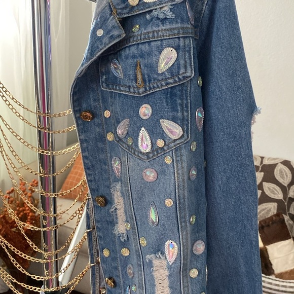 Lizette Collection Art Deco Backless Chain Denim Jacket Size S ( E - 15 ) - Picture 4 of 7